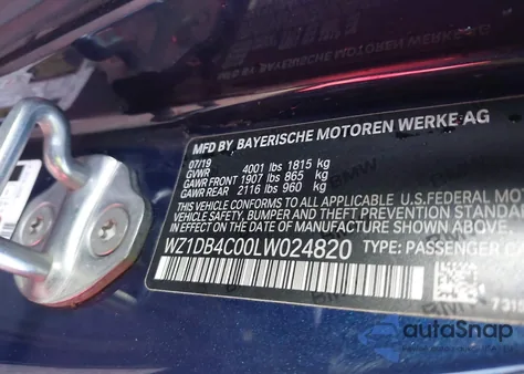 2020 Toyota Gr Supra 3.0 Premium from USA, damaged, VIN WZ1DB4C00LW024820